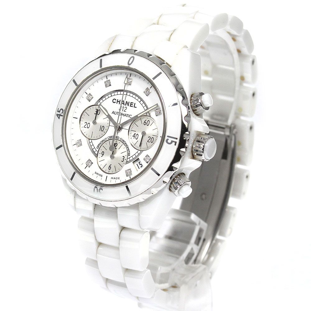 シャネル CHANEL H2009 J12 白セラミック 9Pダイヤ クロノグラフ 自動  