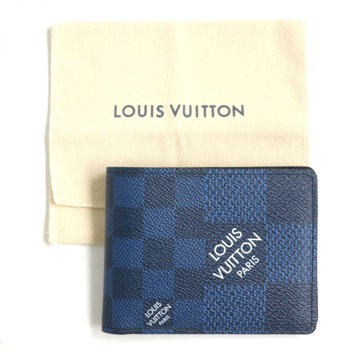 美品▼LOUIS VUITTON ルイヴィトン N60433 ダミエ ポルトフォイユ ミュルティプル 2つ折り財布/ウォレット マリーヌ 仏製 メンズ  袋付き