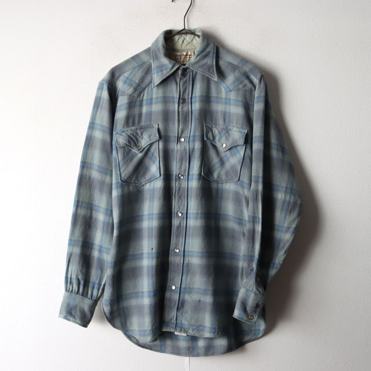 し*ん様 【美品】70s PENDLETON 青白チェック ネルシャツ PENDLETON - 70年代 USA製 PENDLETON ペンドルトン ウール