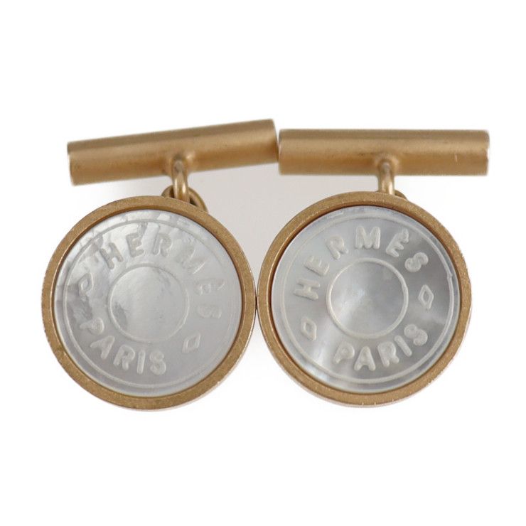 HERMES エルメス セリエ カフス メタル ホワイトシェル カフリンクス