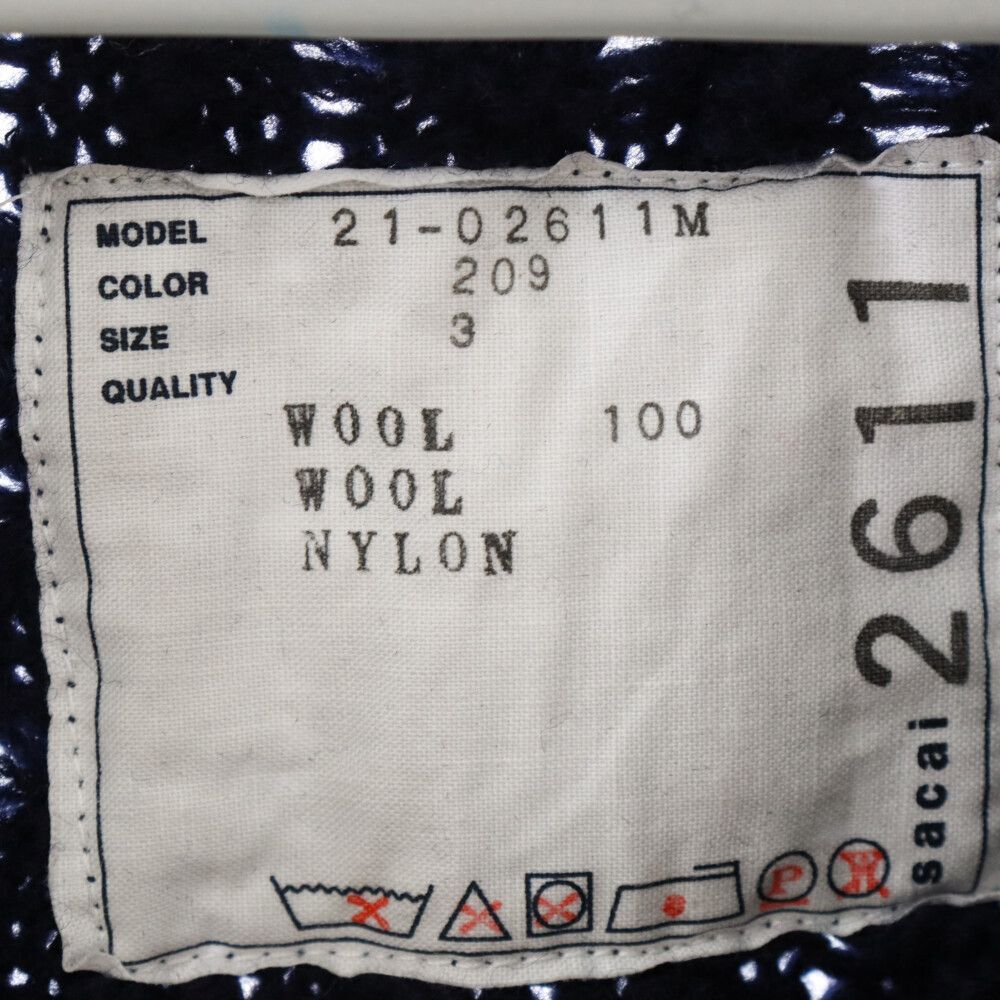 71センチ身幅Sacai サカイ 21AW Wool Knit Blouson ウールニットセーターブルゾン ジャケット グレー/レッド/ネイビー 21-02611M