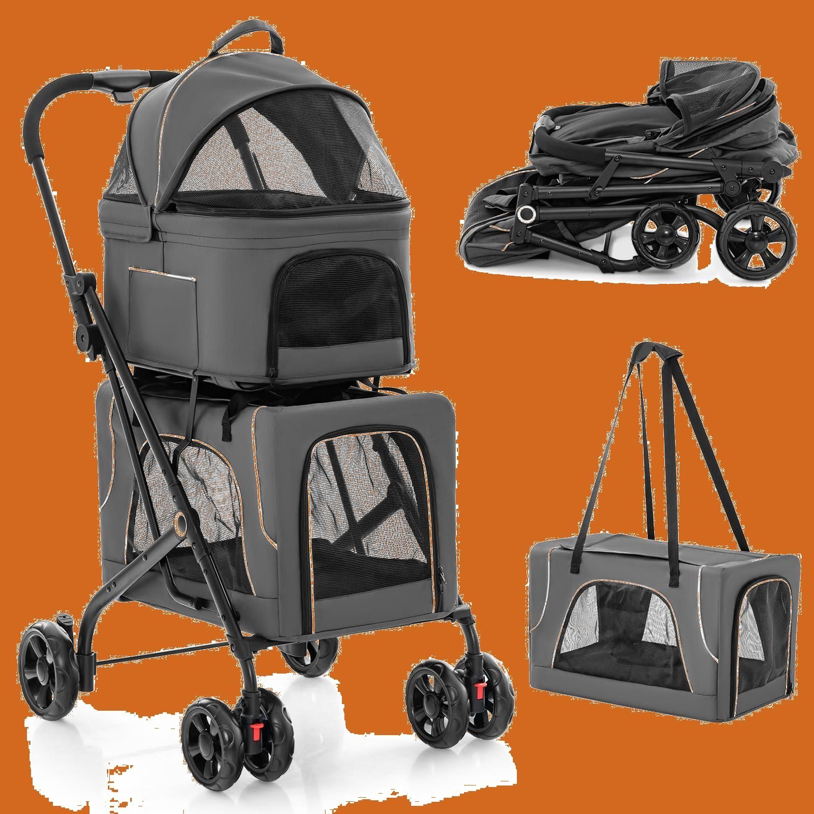 猫用 ペットバギー 多頭 犬用 安全装置付 前輪360°回転 ドッグカート 後輪ブレーキ付き 中型犬 犬用ベビーカー 大型犬 老犬介護用 耐荷重60Kg 犬猫兼用 マット付き 折りたたみ式 多機能 軽量 ペットキャリー 通気 散歩 ペットカート 買い物外出 旅