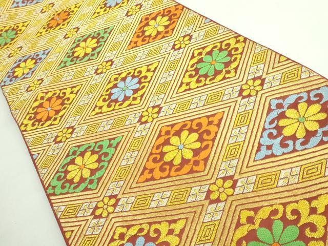 平和屋本店■極上　龍村美術織物　たつむら　六通柄　本袋帯　唐織　八花菱文錦　金銀糸　逸品　DZAB0931kh5 平和屋本店□極上 龍村美術織物 たつむら 六通柄 本袋帯 唐織 八花菱文