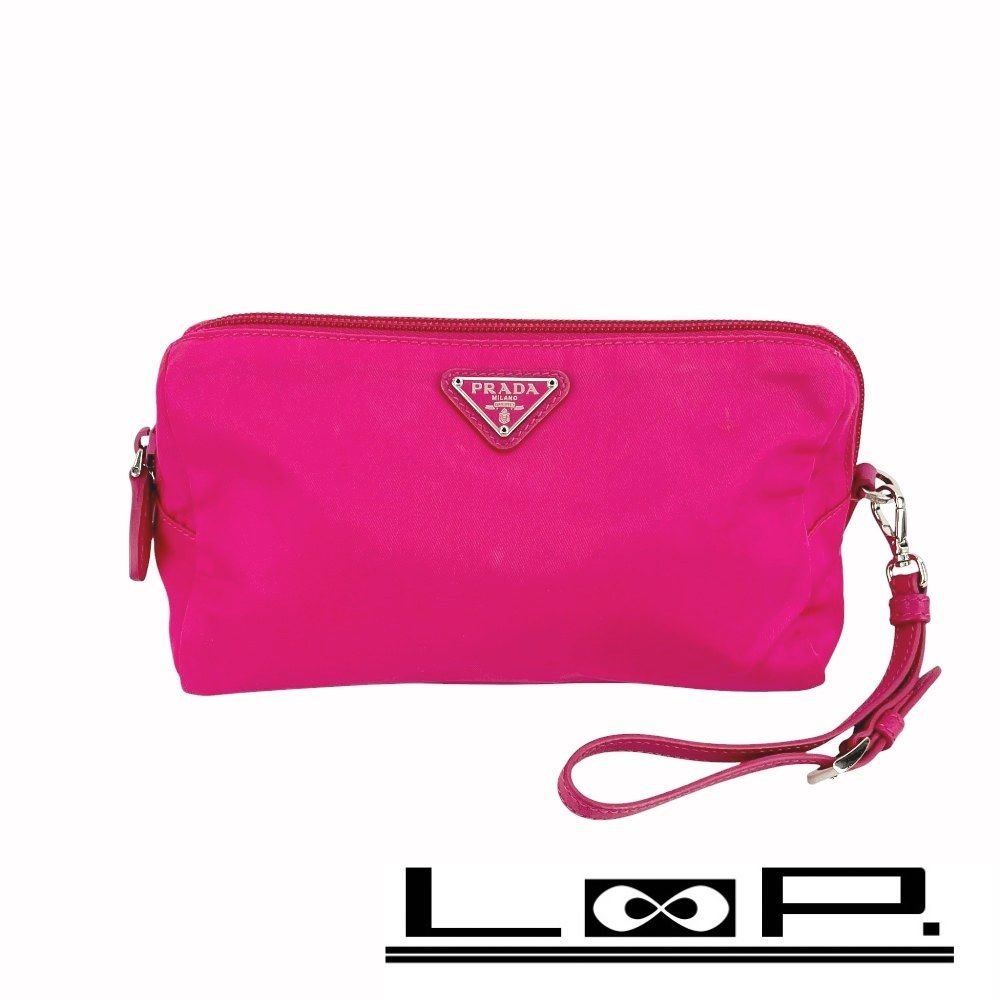 プラダ ポーチ 化粧ポーチ トライアングル ロゴ ストラップ付き ナイロン テスート フューシャ ピンク 451201 7
