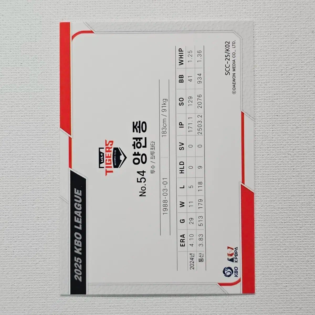 SCC 感覚 梁 玹種 ヤン ヒョンジョン オートグラフ 直筆サイン 野球カード