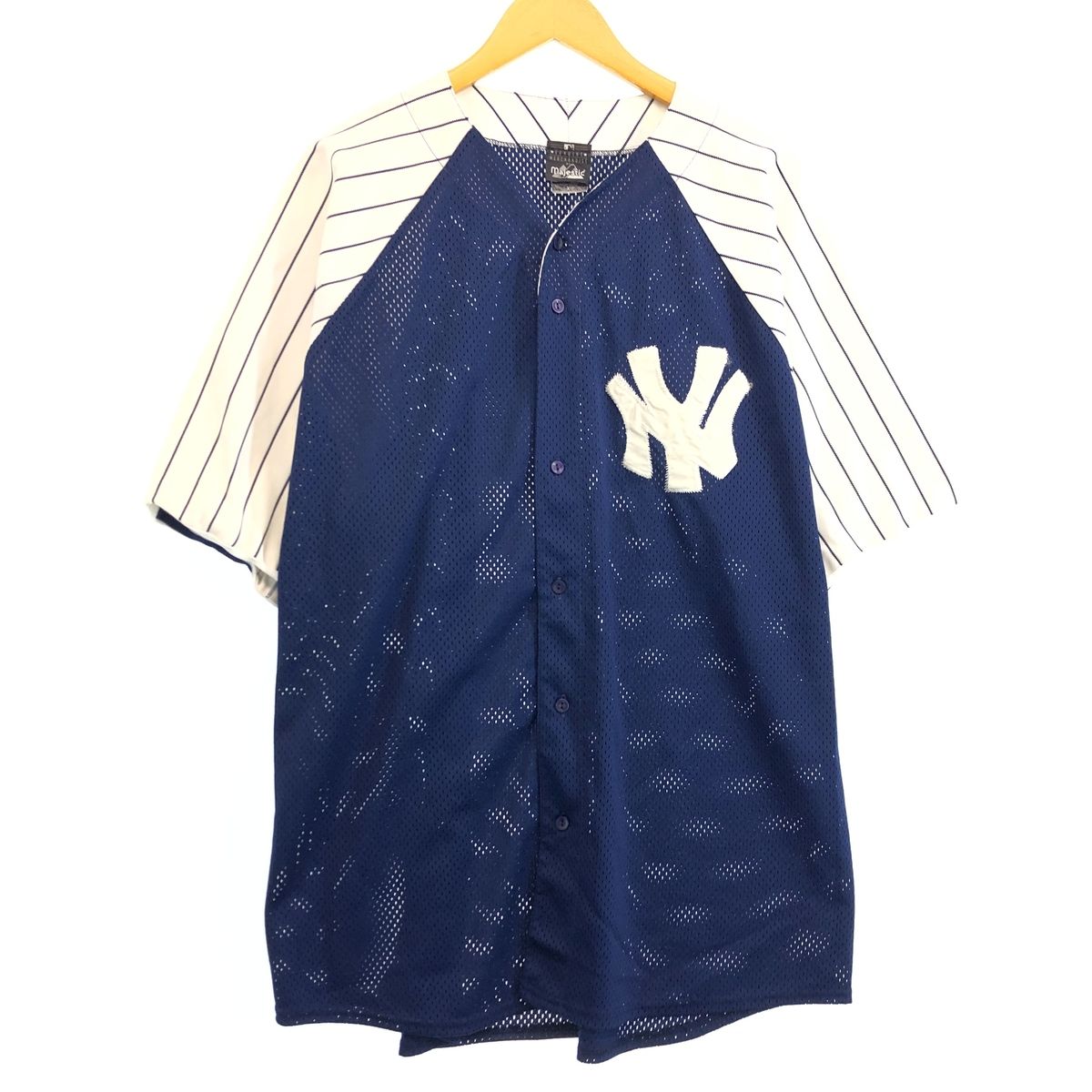 古着 Majestic MLB NEW YORK YANKEES ニューヨークヤンキース メッシュ ベースボールシャツ メンズXXL/eaa430487