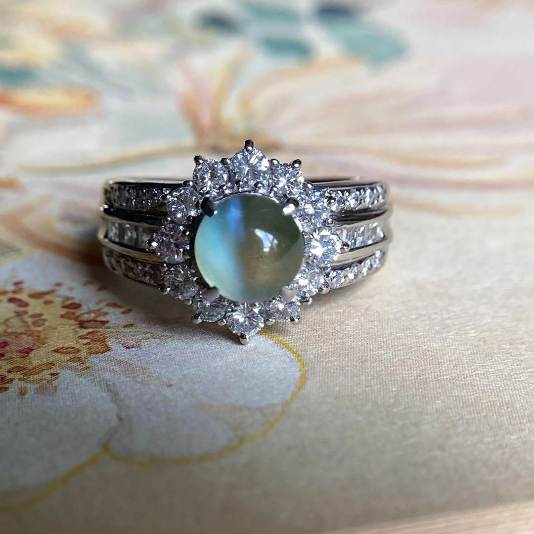 pt900 透明度抜群 クリソベリルキャッツアイ2.43ct × ダイヤモンド 0.85ct リング 指輪