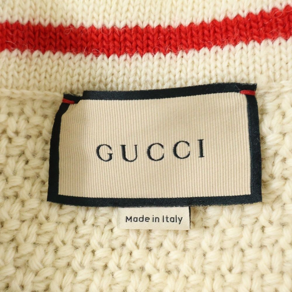 GUCCI (グッチ) Vネック ケーブルニットセーター ベスト アイボリー 