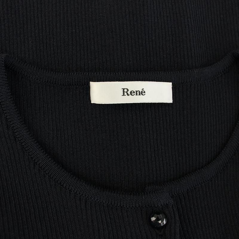 ルネ Rene ニットカーディガン ボレロ ビジュー装飾 長袖 34 紺