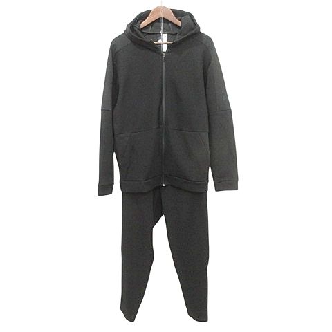 アディダス adidas セットアップ スポーツウエア ニット生地 ジップアップ フーディ スウェット パンツ ボトム 長袖 XO 約XLサイズ 黒 ブラック