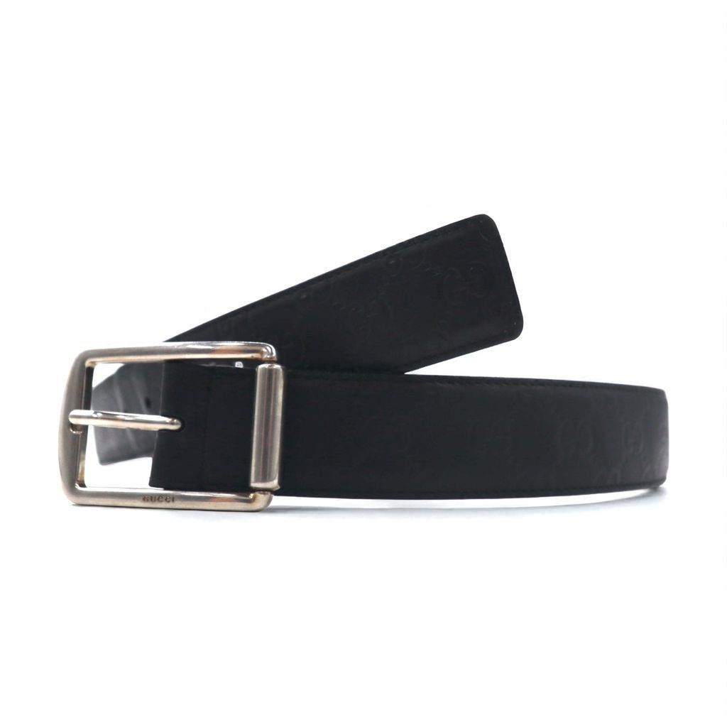 GUCCI 本革 黒 ブラック ベルト シルバーバックル GUCCI イタリア製 グッチシマ レザーベルト ブラック GG柄 型