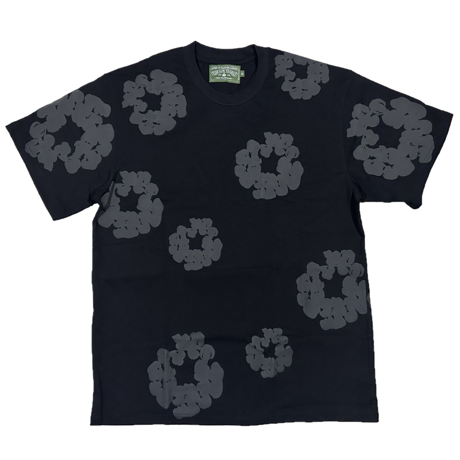 デニムティアーズ フラワープリント 半袖 Tシャツ ブラック/グレー 