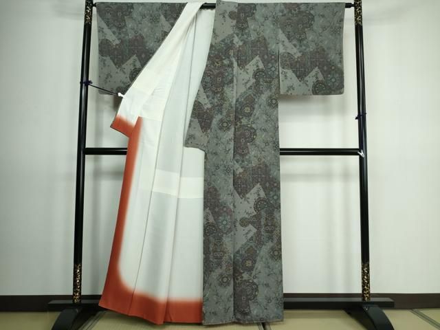 平和屋着物□上質な小紋 正倉院花文 金彩 鬼しぼ縮緬 正絹 逸品