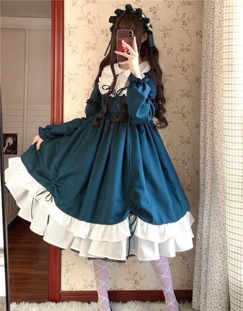 ランキング2025 シンプルなひざ丈ロリータワンピース 普段着やお出かけ、女子会 コスプレ衣装