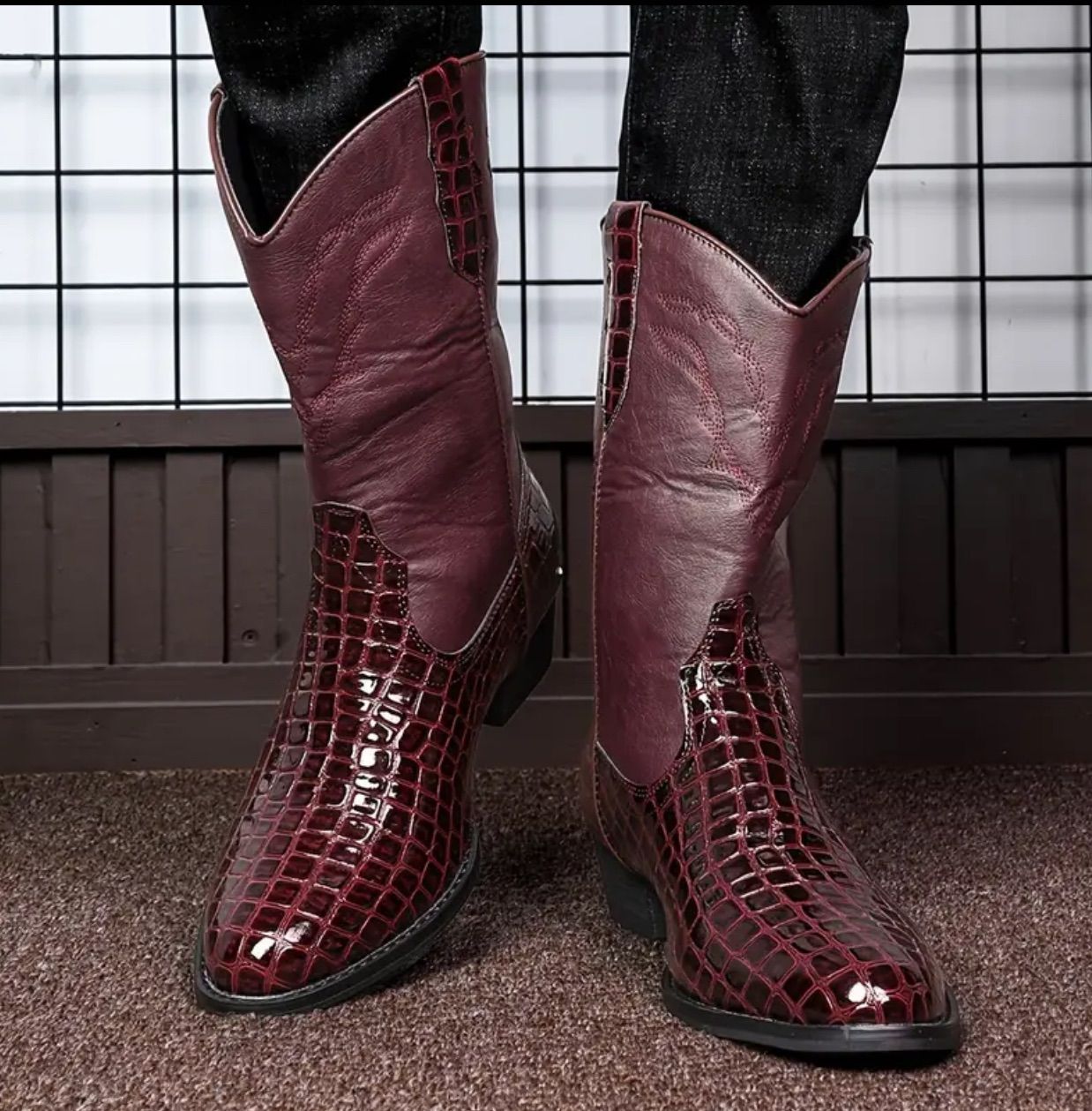 ウエスタンブーツ メンズ シューズ カウボーイ クロコダイル柄 レトロ