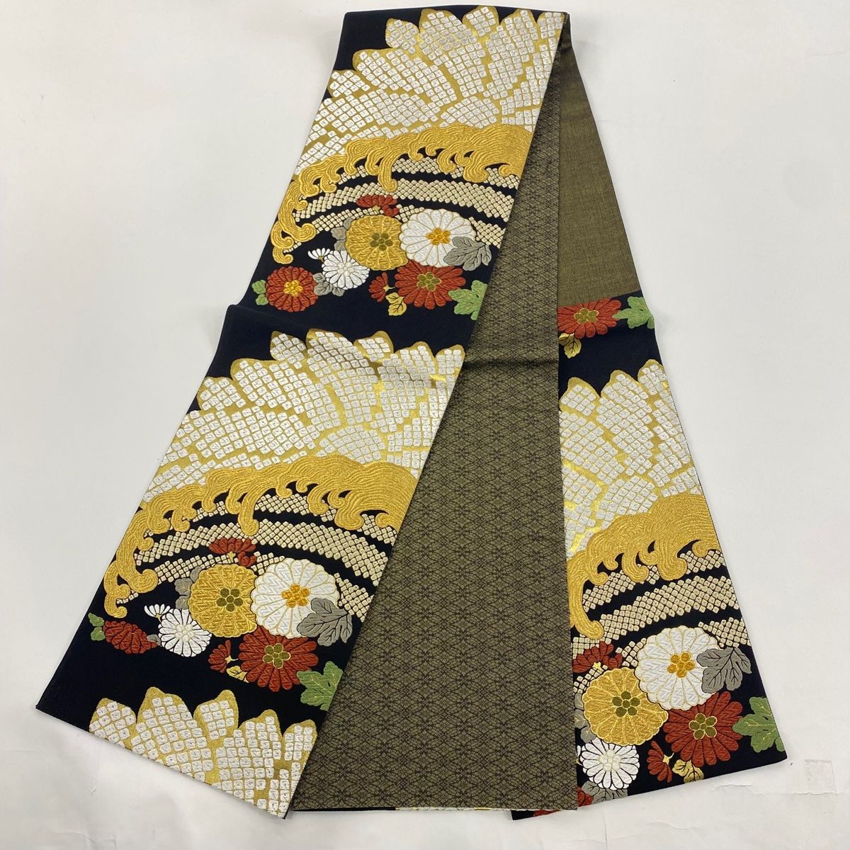 振袖 身丈165.5cm 裄丈68cm L 袷 袋帯フルセット 御所車 菊 刺繍