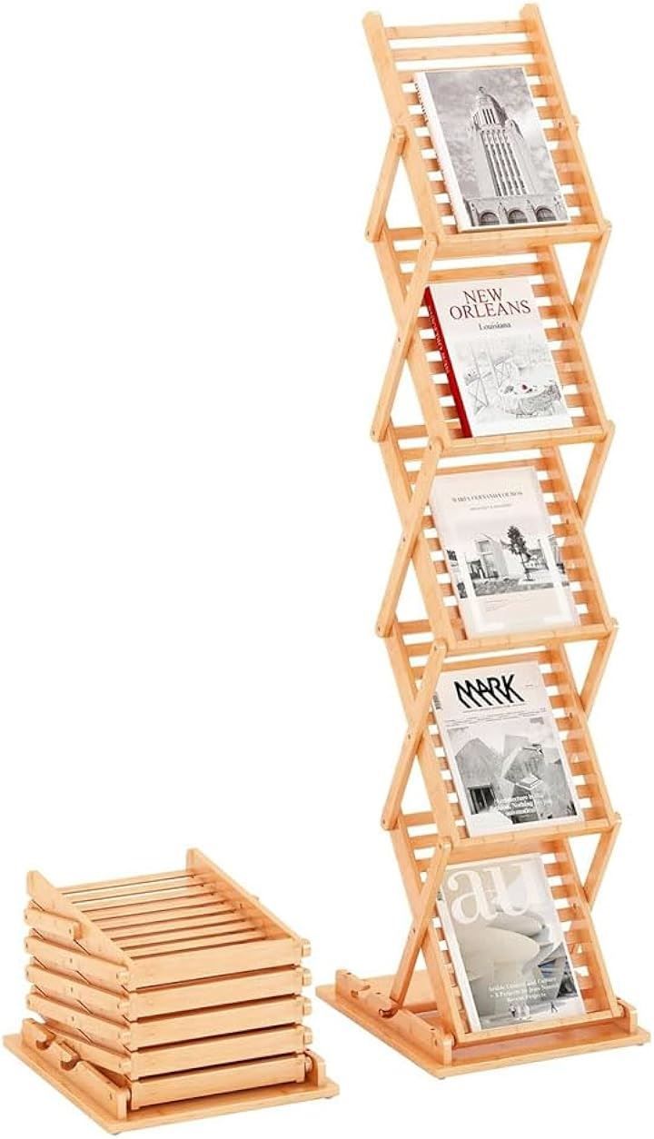 Jumei カタログスタンド マガジンラック 折りたたみ式 5段 竹製 片面 パンフレットスタンド カタログラック おしゃれ 雑誌ラック 組み立て不要 イベントや催事に A4サイズ A4