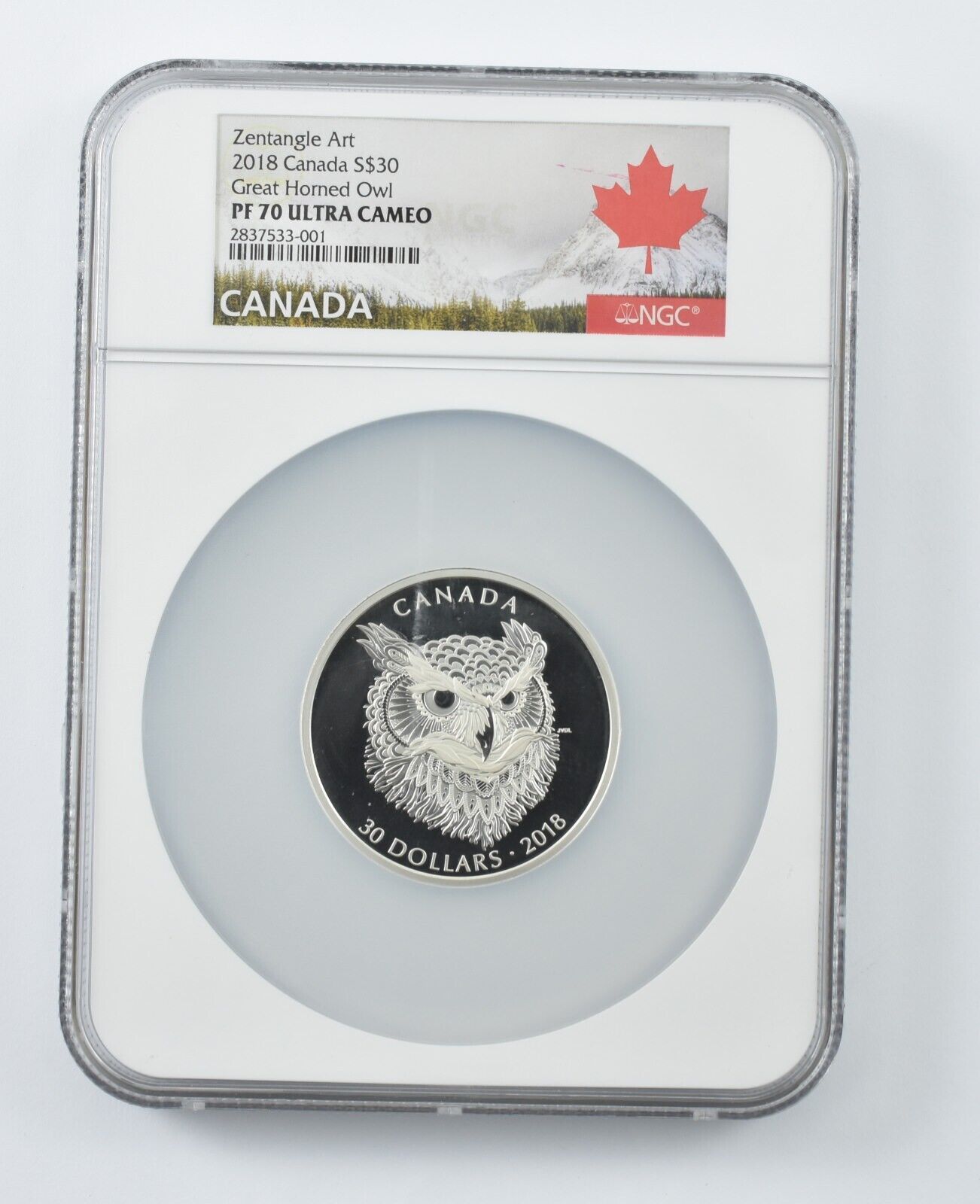 2018年カナダ 30ドル銀貨 ゼンタングルアート アメリカワシミミズク PF70 UCAM NGC