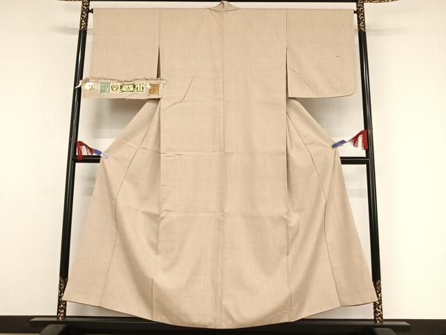 K0493 美品 逸品 希少 重要無形文化財 結城紬 正絹 小紋 平和屋着物○本場結城紬 重要無形文化財 色無地 亜麻色 藤貴