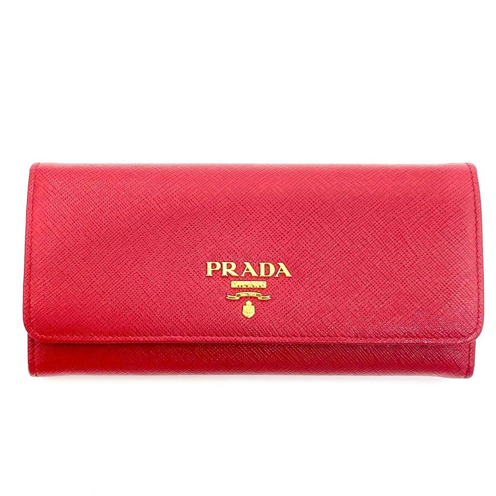 PRADA◇ゴールドロゴ/フラップ/ロングウォレット/サフィアーノ/長財布