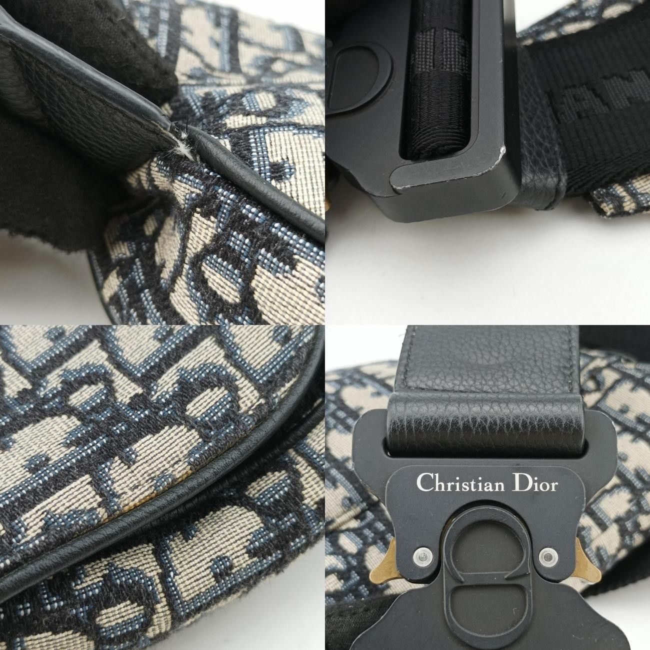 クリスチャンディオールChristian Diorサドルバッググレー×ネイビー×ブラックジャガード×レザー19-BO-0129