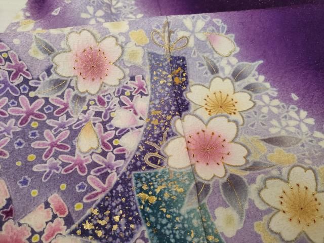 平和屋着物○豪華振袖 流水短冊花文 暈し染 金彩 金通し地 正絹 逸品