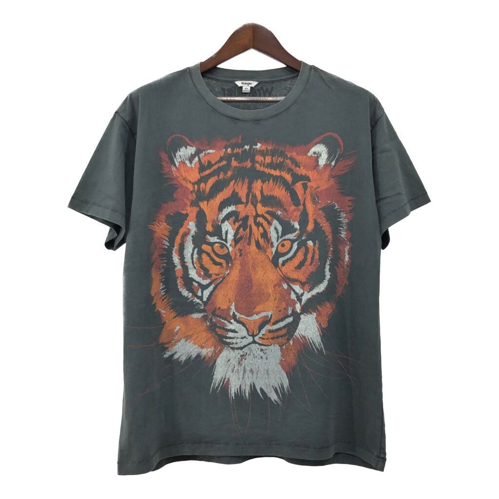 Wrangler ラングラー アニマルプリント タイガー 大判プリント 半袖Ｔシャツ グレー メンズ XS 古着 U2494