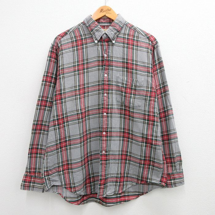 L/古着 エルエルビーン LLBEAN 長袖 フランネル シャツ メンズ 80s コットン ボタンダウン グレー他 タータン チェック 23nov01 中古 トッ