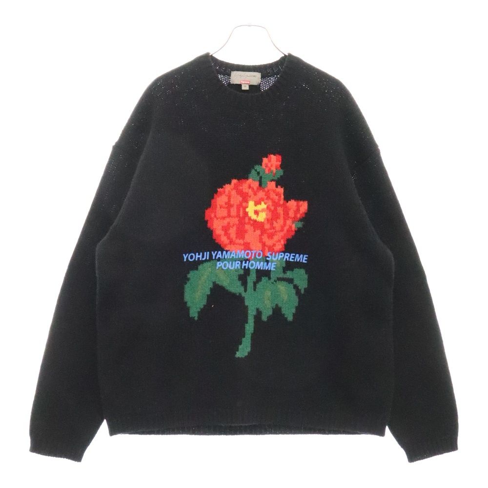 SUPREME (シュプリーム) 20AW × Yohji Yamamoto Sweater フロント 牡丹デザイン クルーネック プルオーバー ニットセーター ブラック