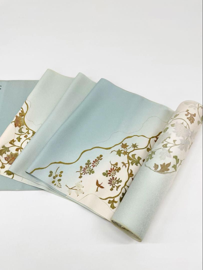 付け下げ 金彩 オリーブグリーン色 正絹 反物 付け下げ 金彩 銀彩 型友禅 正絹 反物