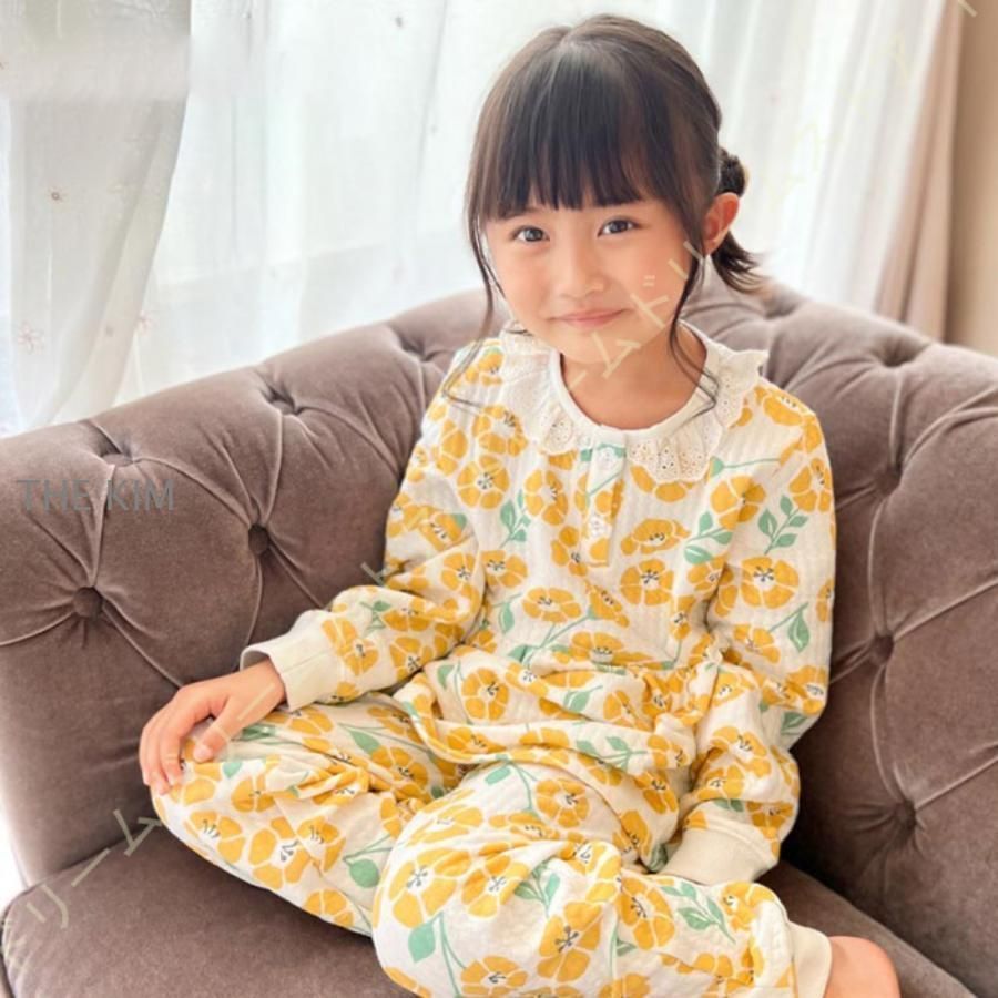 キッズ パジャマ 女の子 綿100％ ルームウェア 長袖 子供 キルト ニット 100cm 110cm 120cm 130cm 140cm 150cm 95 冬 春 秋 冬用 前開き 前ボタン ピンク 水色 ZYL393 アイテム