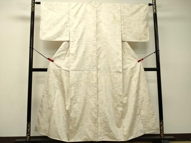 平和屋着物●本場大島紬　白大島　流水草花松文　正絹　逸品　DAAT1501tw 平和屋着物□本場大島紬 流水草花文 正絹 逸品 DAAR4389tw