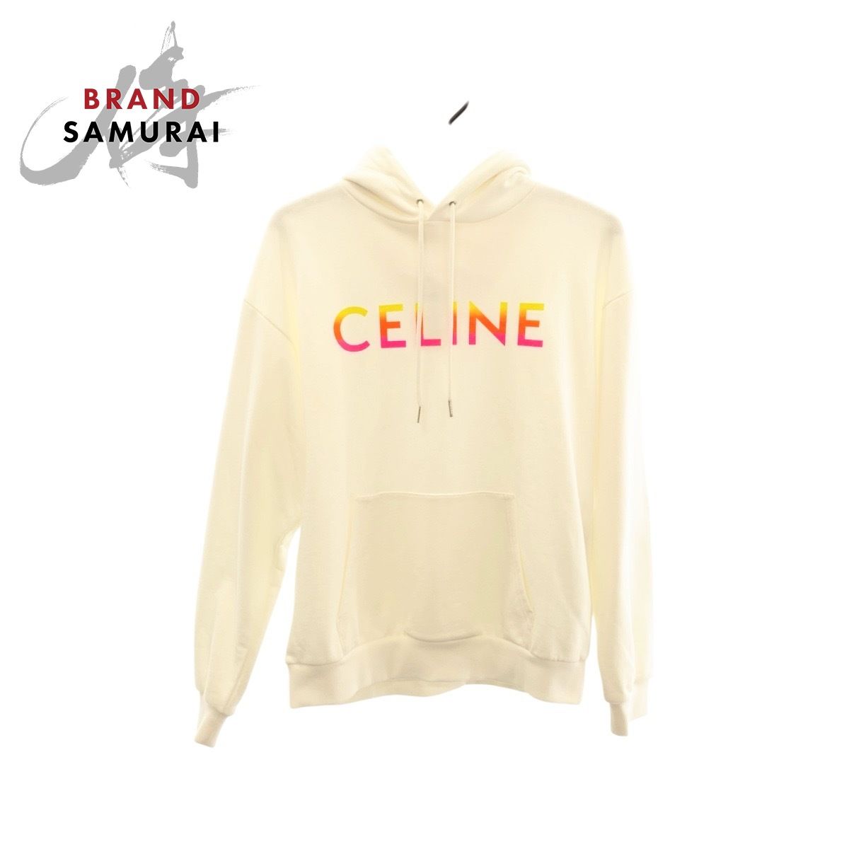 CELINE グラデーションロゴ CELINE カラフルロゴ フード付きパーカー 美品 CELINE セリーヌ グラデーションロゴ Mサイズ ベージュ