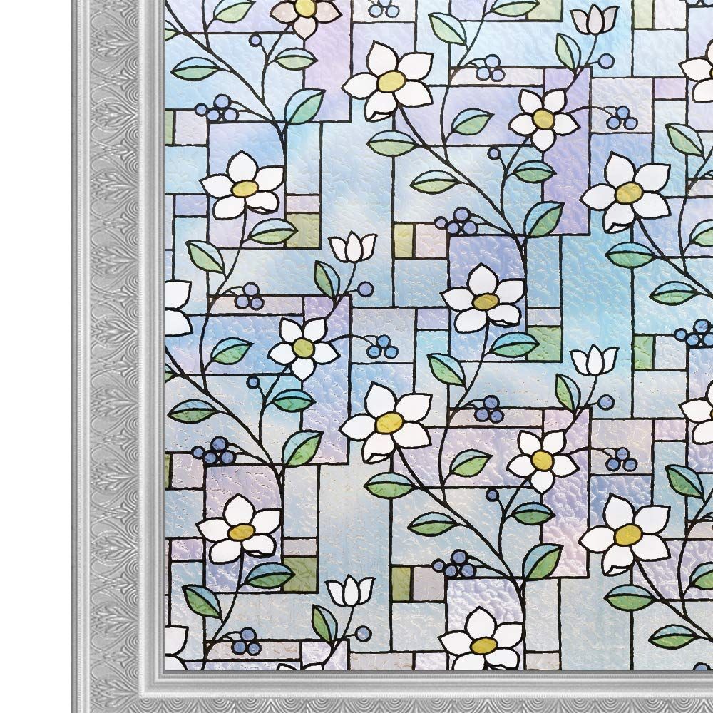 KTJ 窓用フィルム ガラスフィルム ガラスシート 目隠しシート めかくし 遮光 断熱 UVカット 飛散防止 装飾シート DIY 3D立体表面 インテリア ベランダ 浴室 プライバシー保護 省エネ (90X200cm 花)