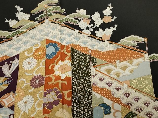 平和屋着物□豪華黒留袖 駒刺繍 松竹梅 金彩 正絹 逸品