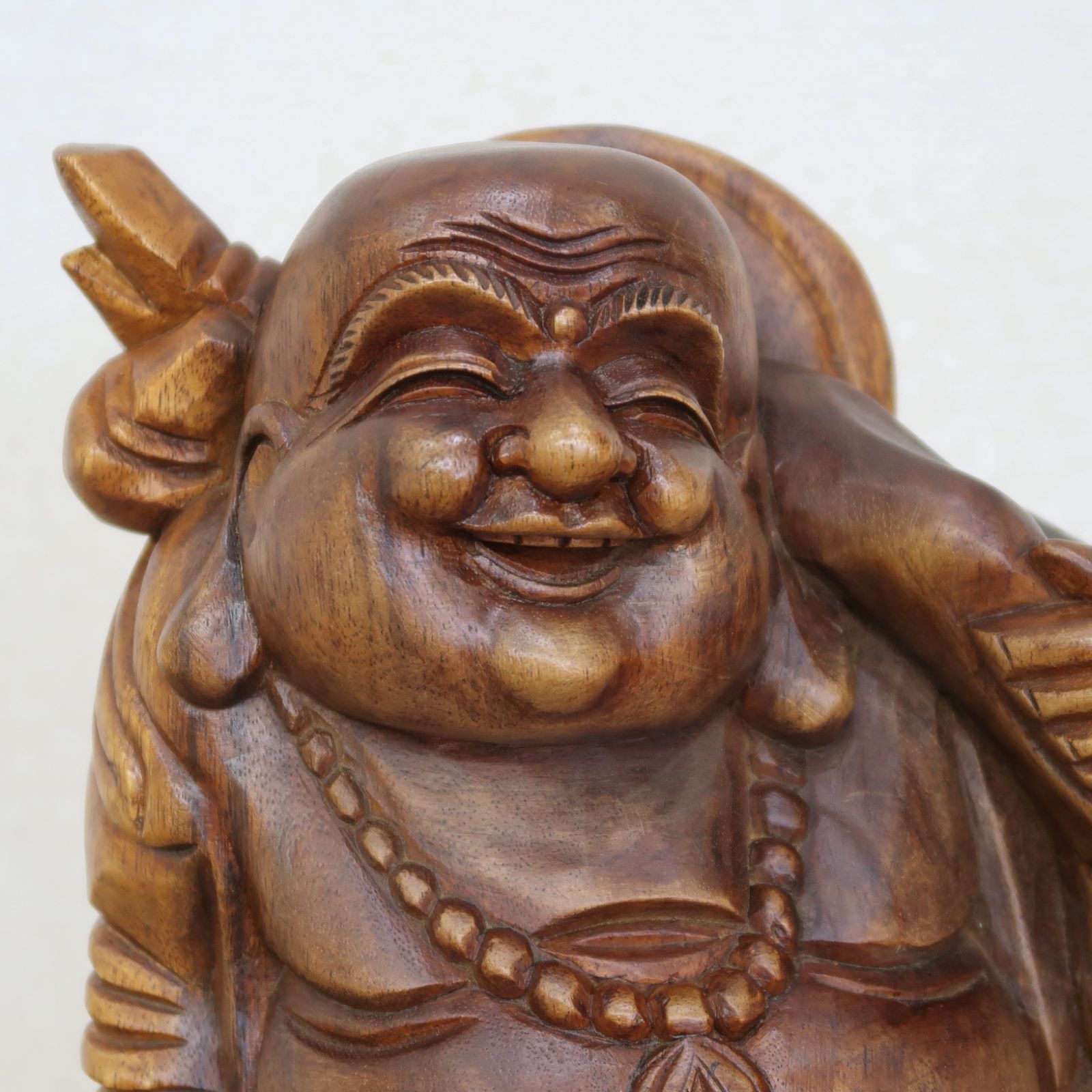 布袋さんの木彫り 立像 木製 スワール無垢材 30cm 七福神 布袋尊 