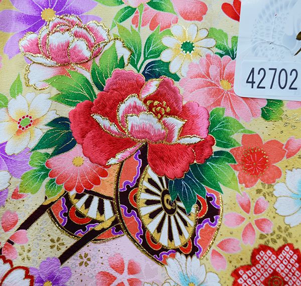 お宮参り 産着 のしめ 女児 女の子 正絹 黄色地 綸子地 豪華絢爛 金刺繍 祝着 初着 一つ身 掛け着 熨斗目 NO42702