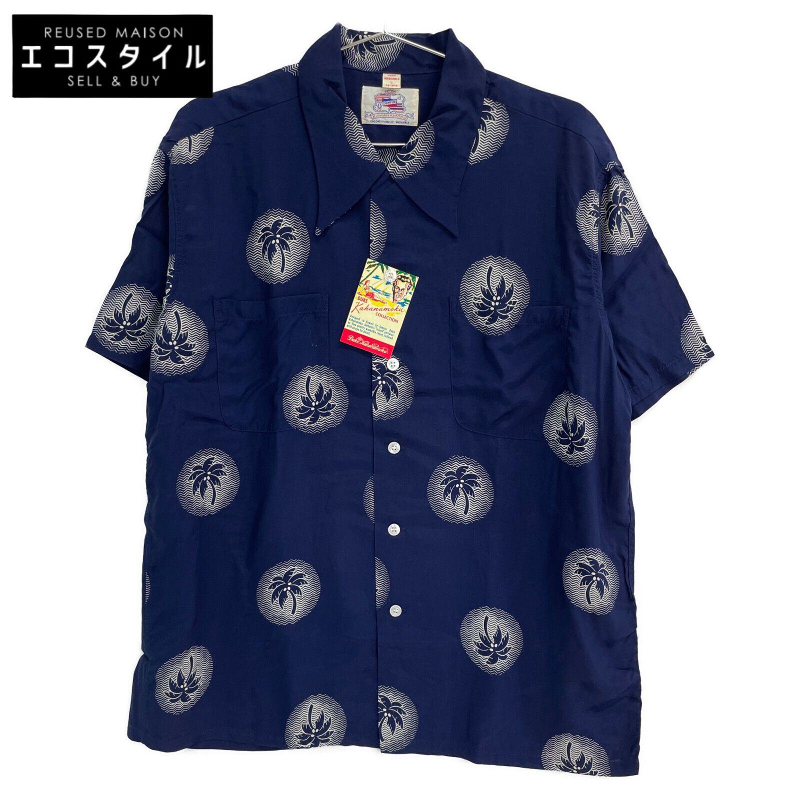 DUKE KAHANAMOKU デュークカハナモク DK37856 WONDROUS PALM TREE アロハシャツ L