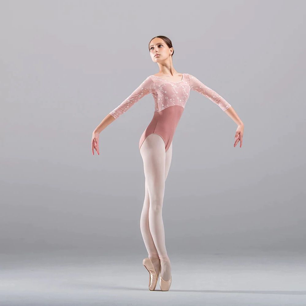 新品】バレエ デラロミラノ風♪ 花柄刺繍 メッシュレオタード 七