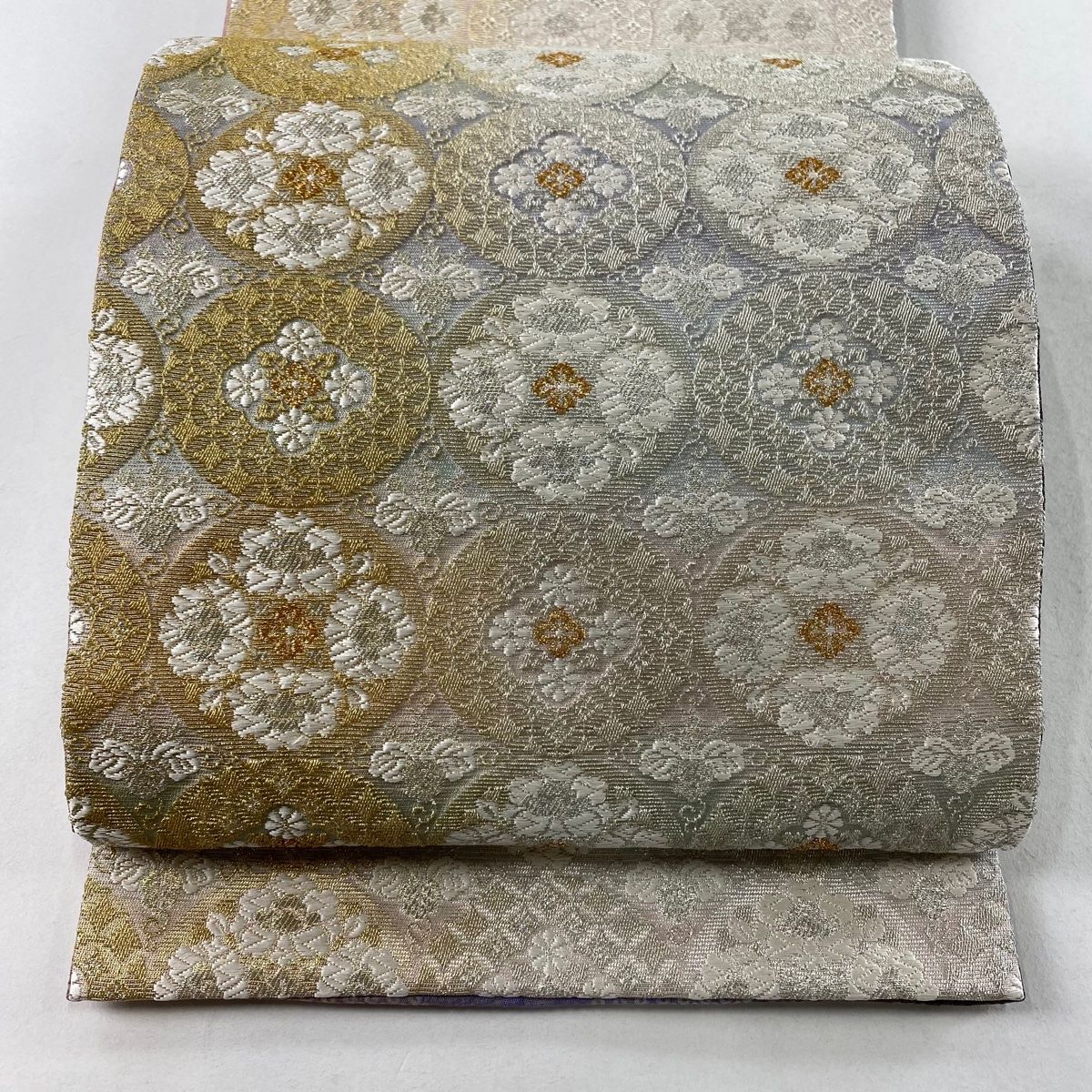 袋帯 新小石丸 華文 桐 刺繍 金銀糸 灰色 お太鼓柄 正絹