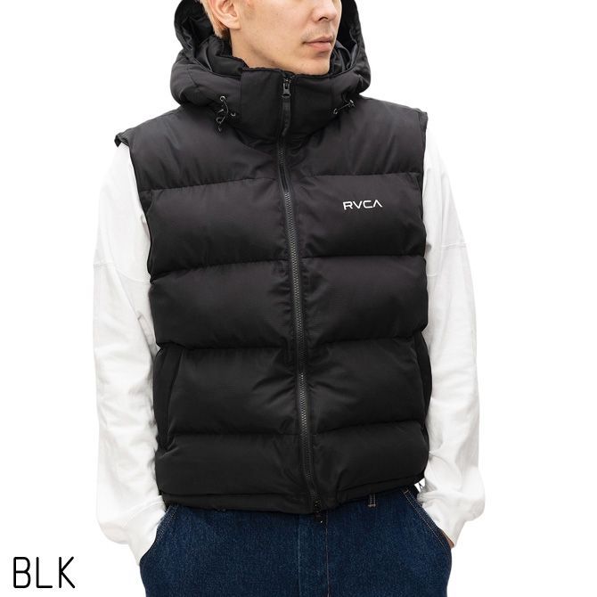 RVCA フード付きダウンベスト Lサイズ ブラック RVCA ダウンベスト ベスト メンズ PUFFER VEST ジャケット