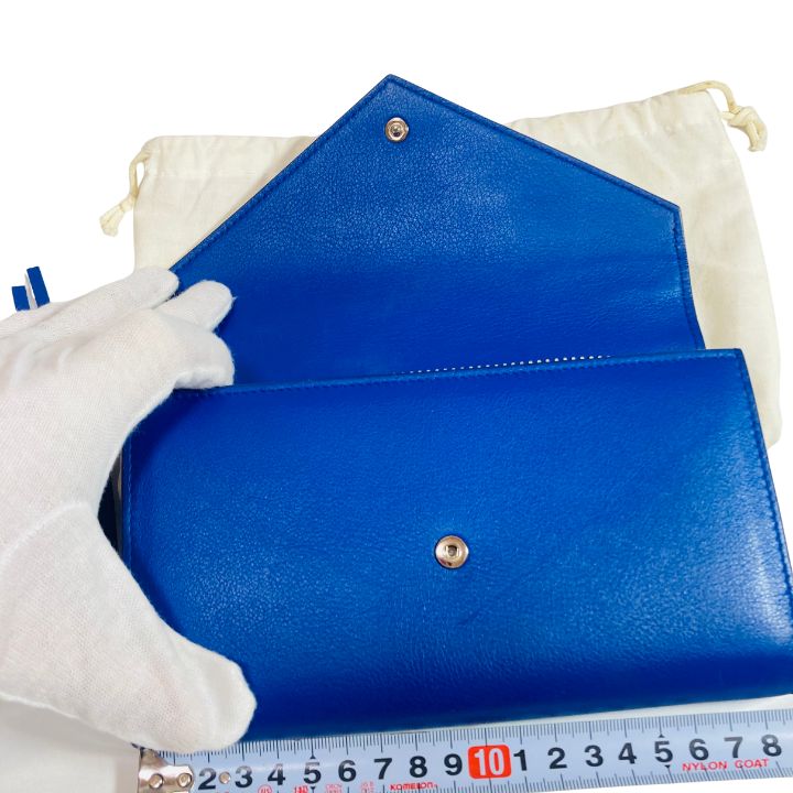美品 保存袋 BALENCIAGA バレンシアガ 長財布 ウォレット 青 ブルー 
