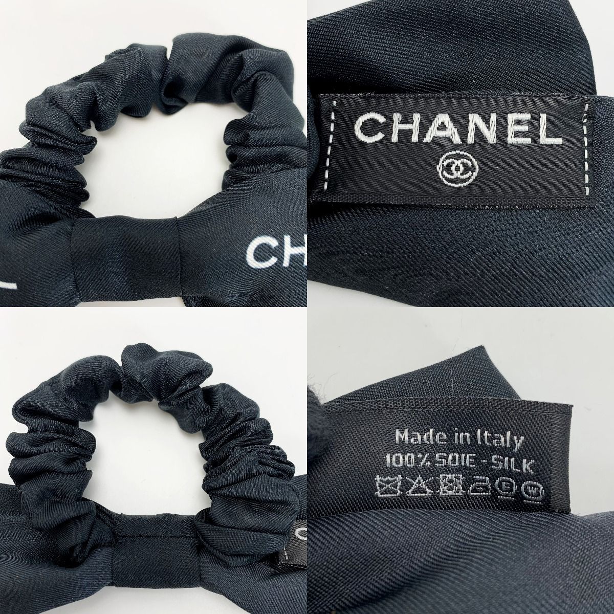 CHANEL シャネル リボン ロゴ ブラック シュシュ ヘア
