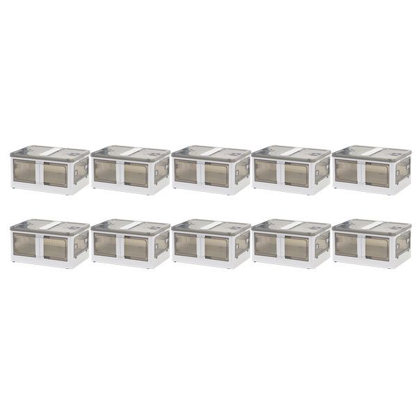 収納ボックス 折りたたみ 10個セット 約47×35×24.5cm Mサイズ 30L キャスター付き 5面開閉 観音開き 積み重ね スタッキング クリア 透明 プラスチック コンテナ 衣装ケース 折畳み おしゃれ stbox85m10p(カラー:ホワイト)