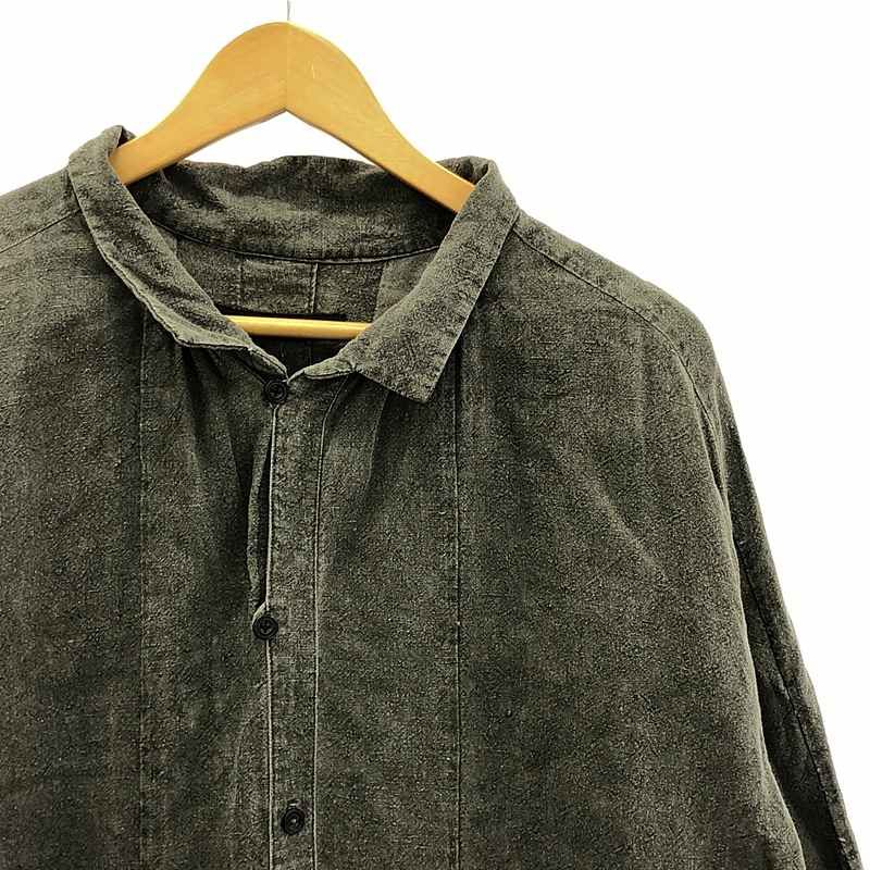 KLASICA (クラシカ) [23C - SH-039 - TW] HAND DYE TYPE WRITER /COTTON /LINEN OVER  SIZED SHIRTS / コットン/リネン/タイプライター オーバーサイズ ロングシャツ (BLACK)