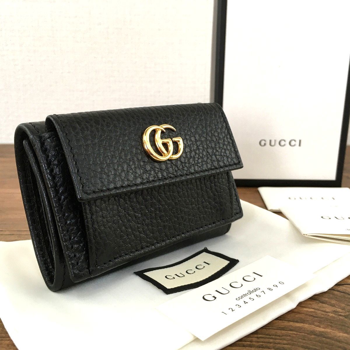 送料込み！ 未使用品 GUCCI コンパクトウォレット ブラック 7 グッチ GUCCI 長財布 ドリアン メタル GG フラップ ウォレット