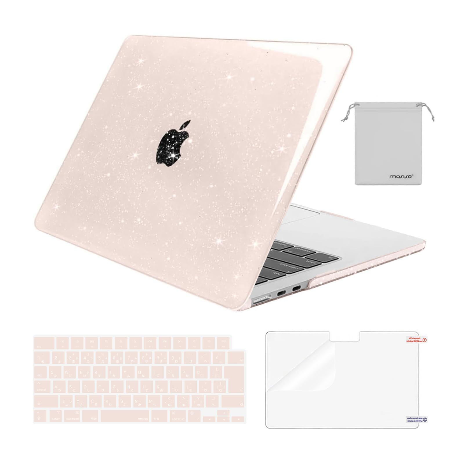 カバーu0026キーボードカバーu0026スクリーンプロテクターu0026収納バッグ(チョーク ケース ケース ハード プラスチック 13.6インチ Air Air MacBook ピンク) MacBook 対応機種 対応機種 保護 、キラキラ