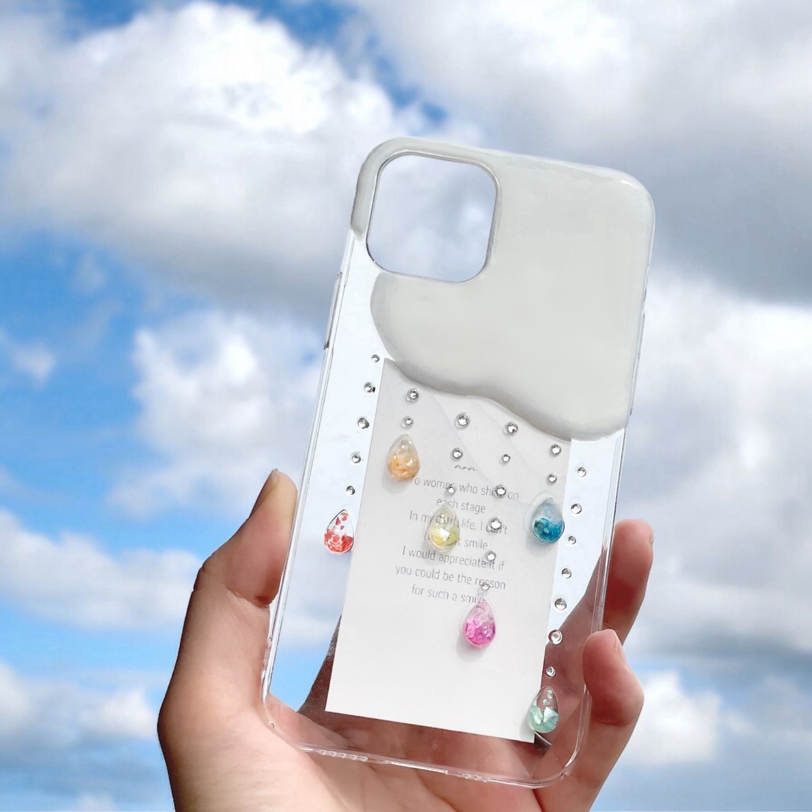 iPhone ケース 全機種対応 しずく 雲 雨 キラキラ カラフル シェル レジン 推し活 ハンドメイド iPhone13 iPhone14  iPhone15 iPhone16 他 - メルカリ