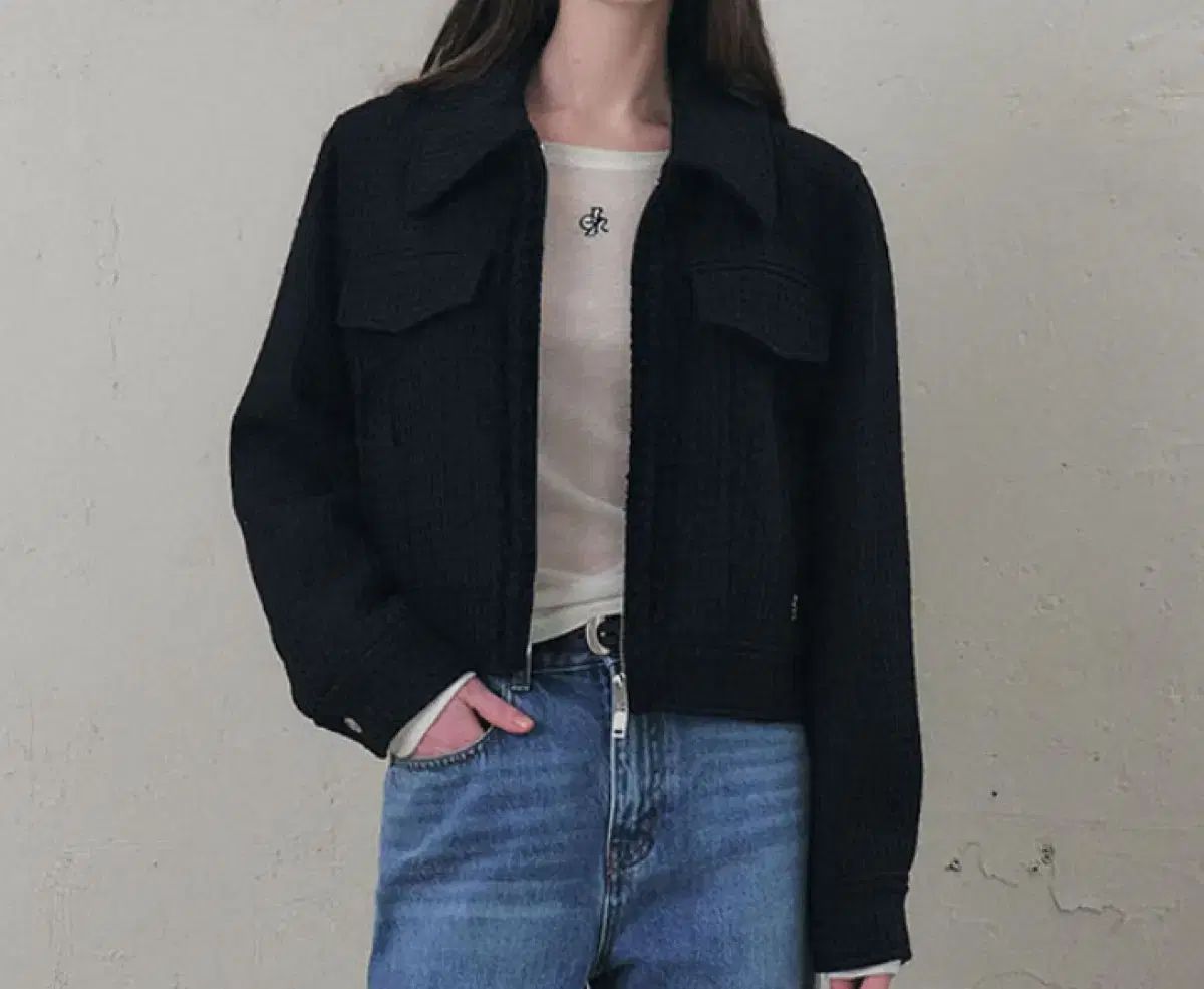 シティ・ブリーズウーマン ツイード カラー ジップアップ ジャケット 黒