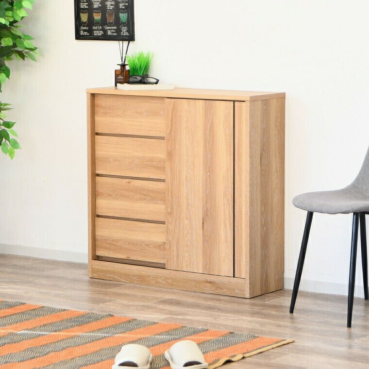 キャビネット ハイチェスト 4段 北欧 完成品 リビング 収納 棚 引き出し サイドボード タンス 幅90 奥行28 高88cm チェスト リビングチェスト リビングボード リビングキャビネット ホワイト おしゃれ モダン コンパ